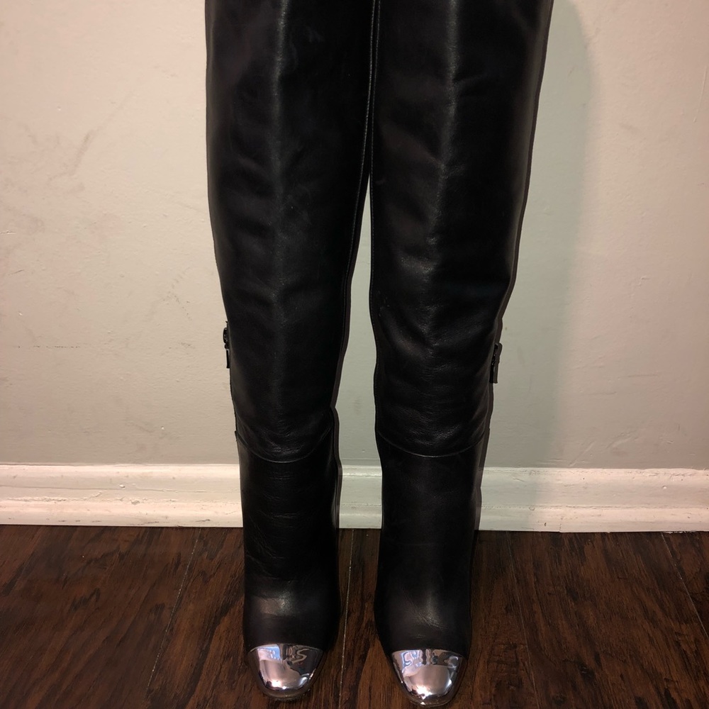 Aldo Tall Genuine Leather Black Cap Toe Boots